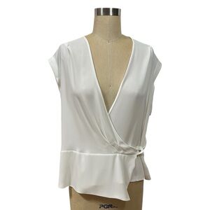 NWT BCBGMaxAzaria Off White MARYAH  Sleeveless Wrap Blouse Large business casual